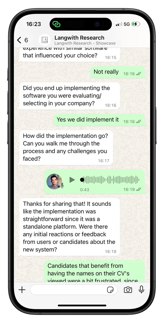 Example of a Langwith interview on WhatsApp